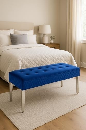 Luxury Navy Velvet 3-Seater Bench Modern Upholstered Dining & Entryway Seat