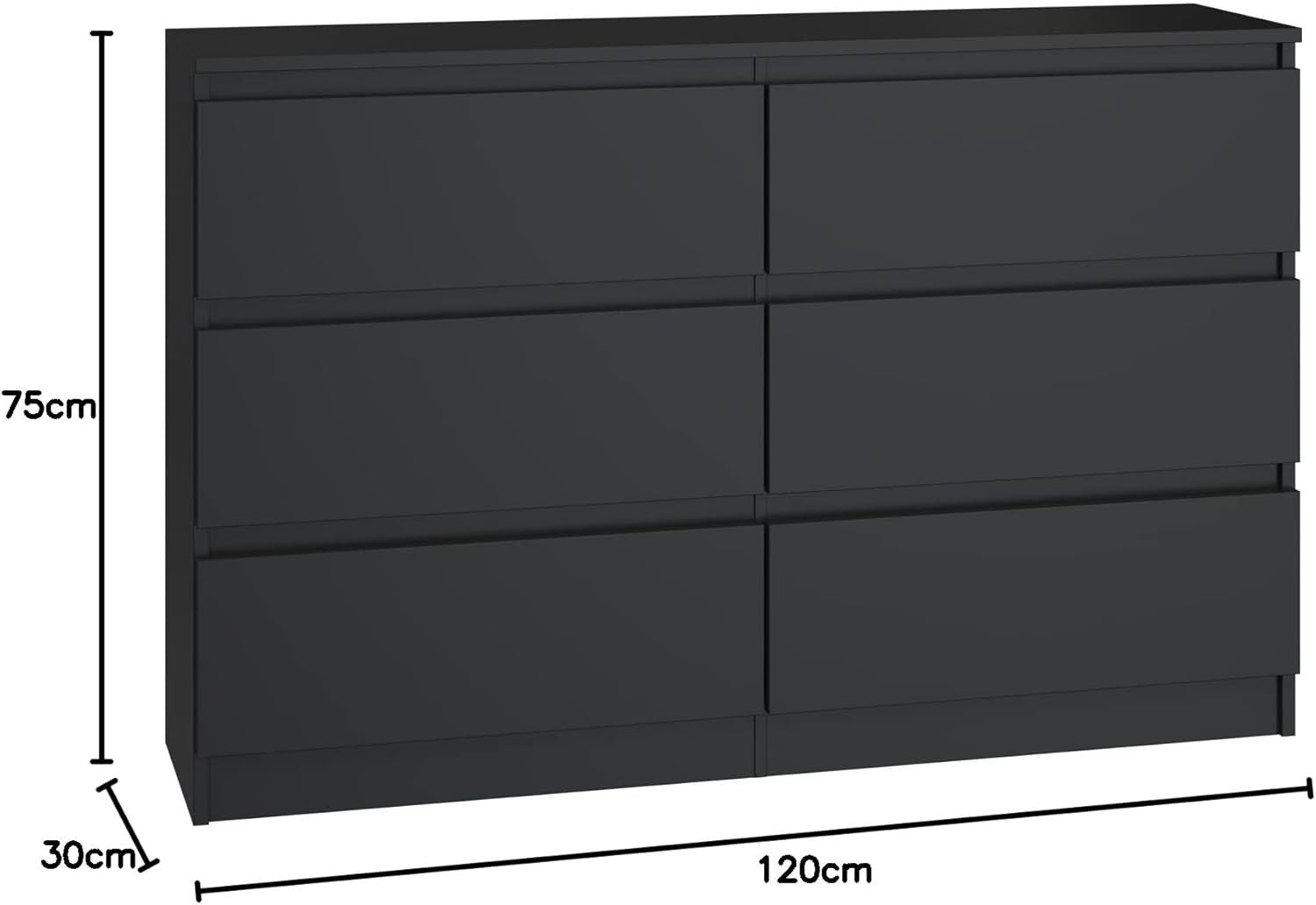 Modern Black 6-Drawer Storage Dresser | Minimalist Home Office & Bedroom Unit
