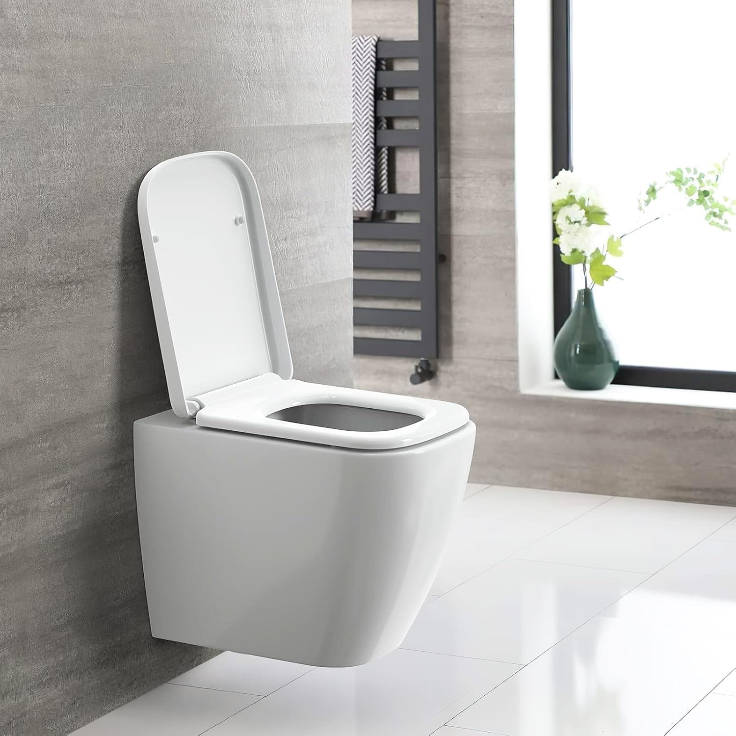 Square Toilet Seat Soft Close Quick Release Top Fix White Anti-Bacterial 35x46cm