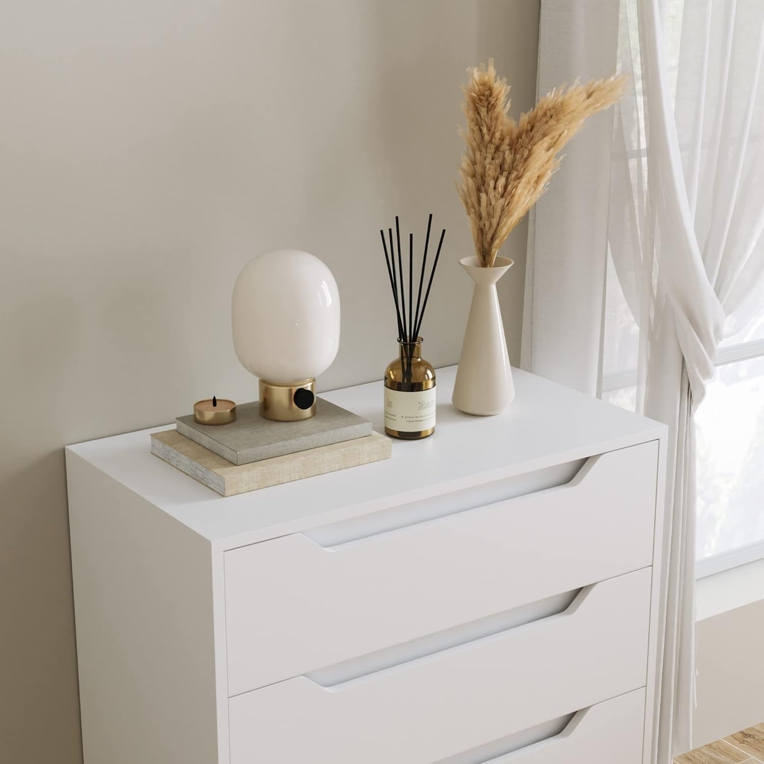 White Modern 4-Drawer Chest Storage Cabinet for Bedroom, Living Room