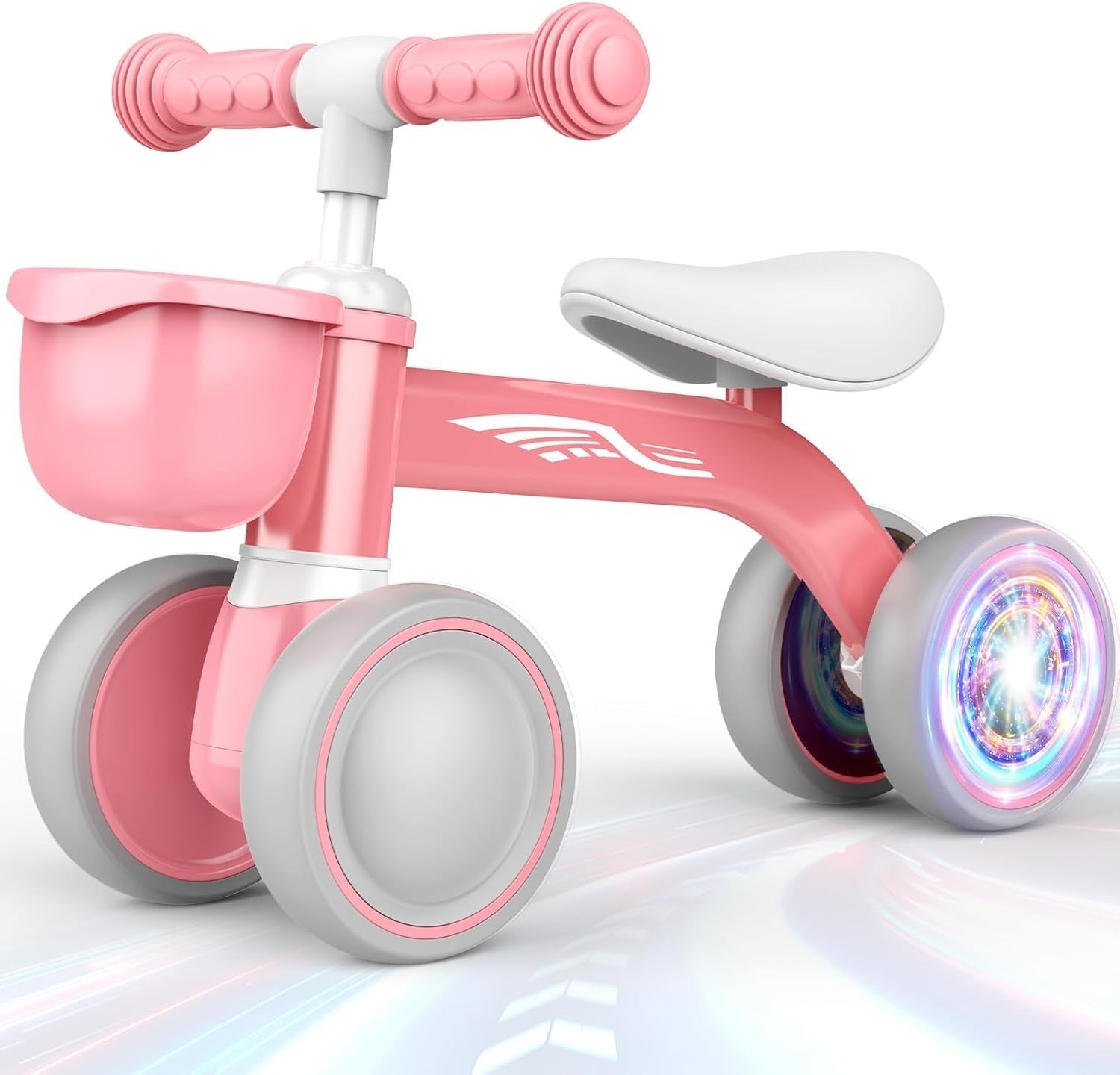 Baby Balance Bike LED Wheels Toddler Ride On Walker Basket Pink 1-3 Years