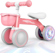 Baby Balance Bike LED Wheels Toddler Ride On Walker Basket Pink 1-3 Years