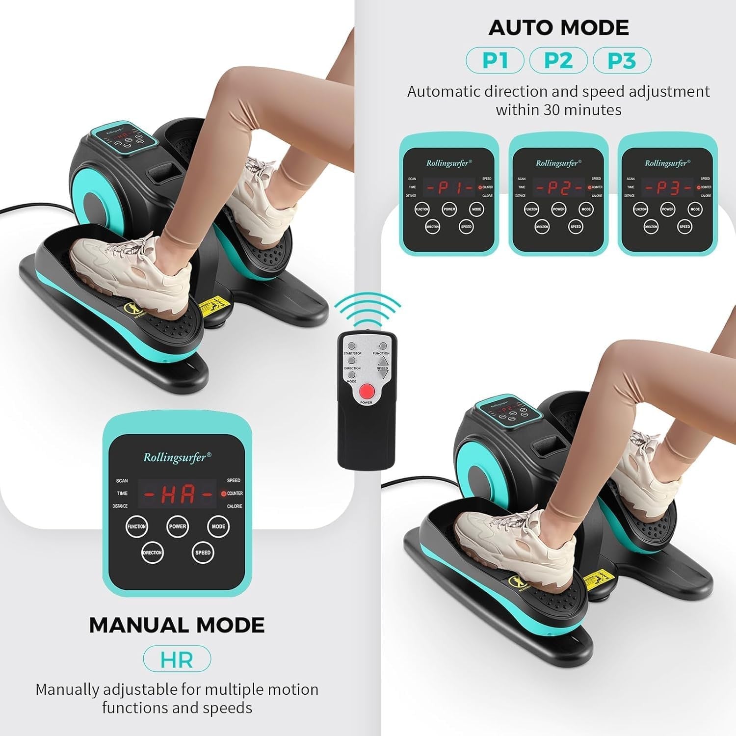 Under Desk Electric Elliptical Pedal Exerciser Quiet Seated Leg Trainer LCD