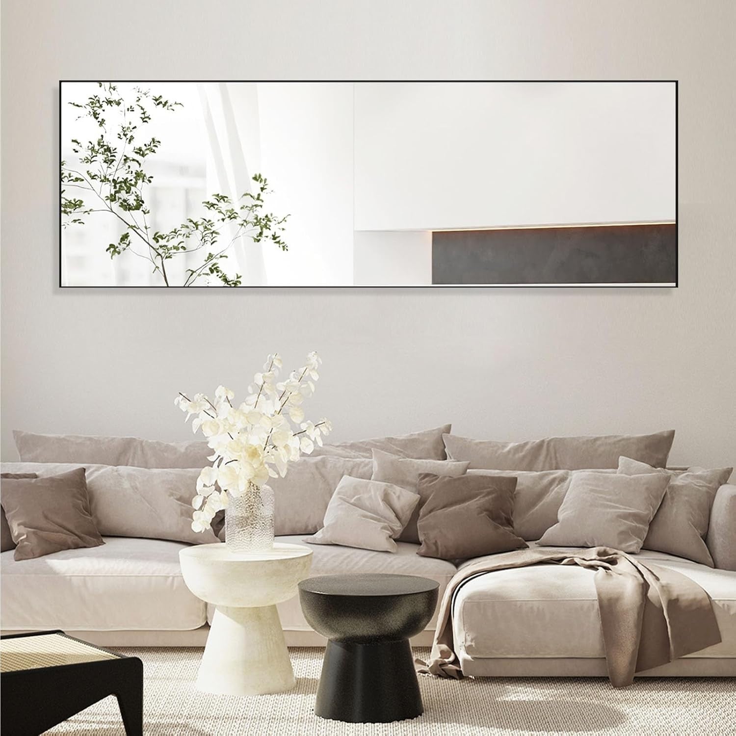 Large Full Length Black Frame Floor Mirror 161x52cm Modern Style