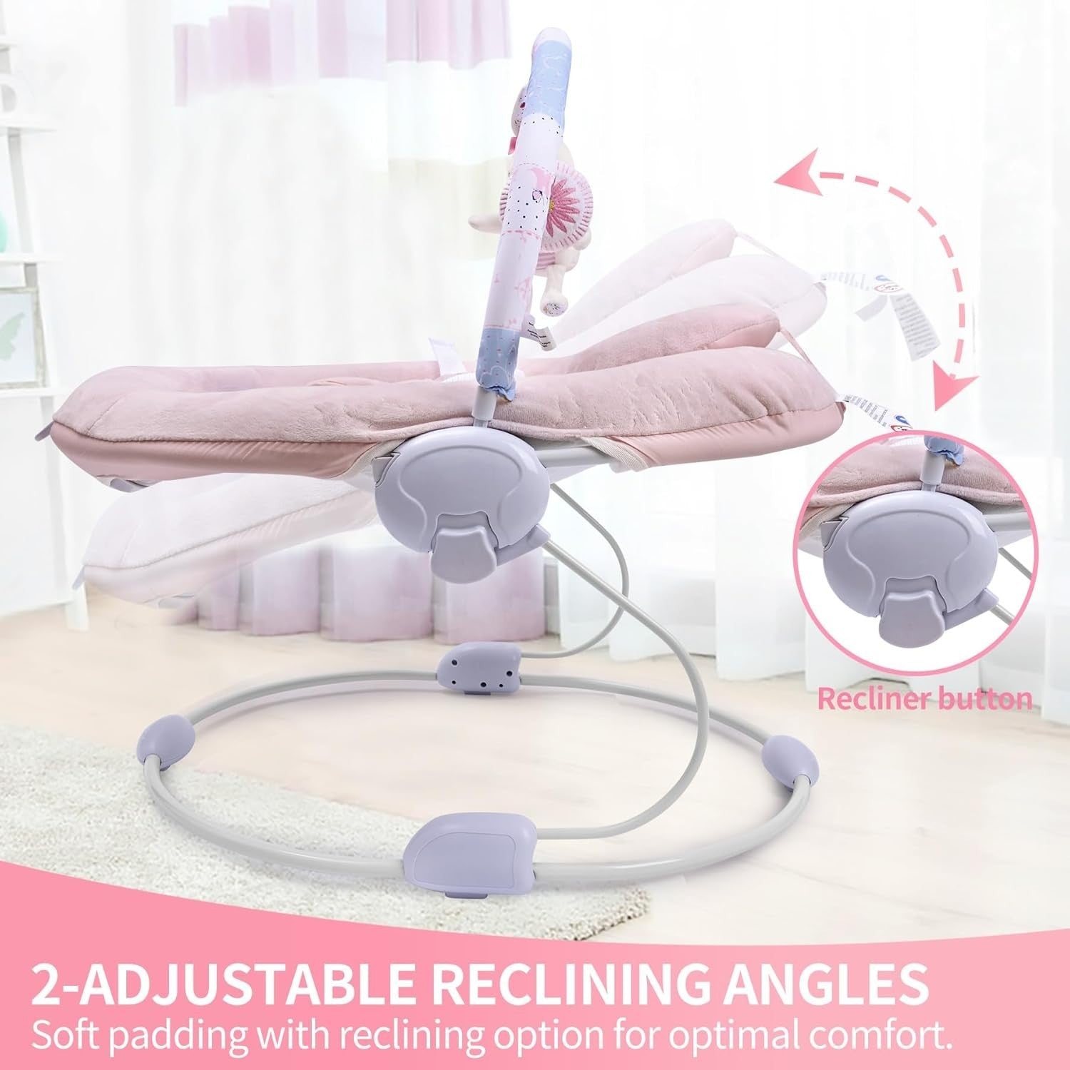 Baby Bouncer with Music Vibrations Toy Bar Soothing Seat Newborn Cradle Pink