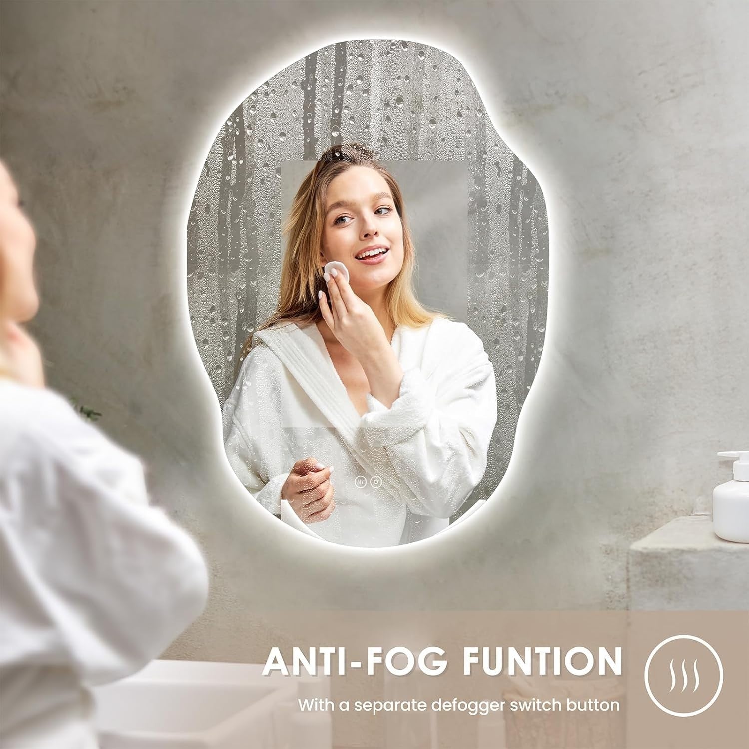 LED Bathroom Mirror 910x650mm Anti-Fog Asymmetric Backlit 3-Color