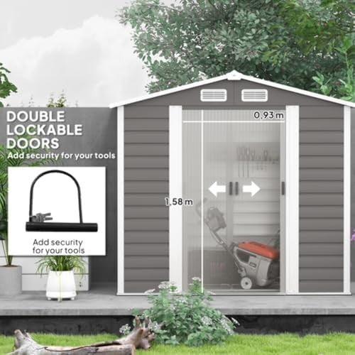 7x4ft Metal Garden Shed with Lockable Double Doors & Ventilation
