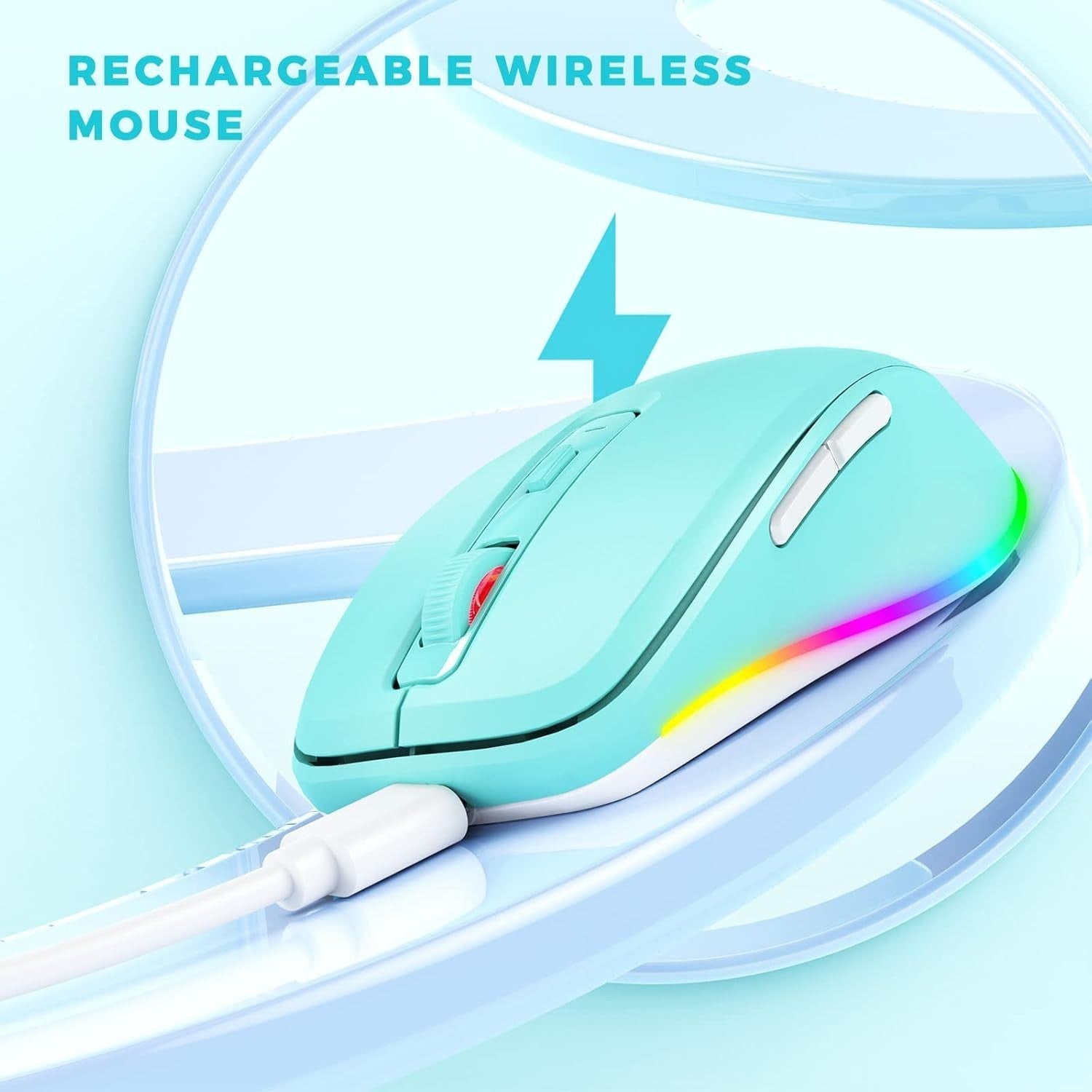 LED Wireless Mouse Rechargeable Silent USB Jiggler Green RGB