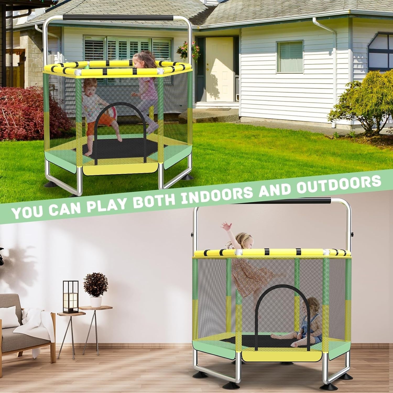 Kids Indoor Outdoor Rebounder Trampoline with Safety Net 60in Ages 3–8