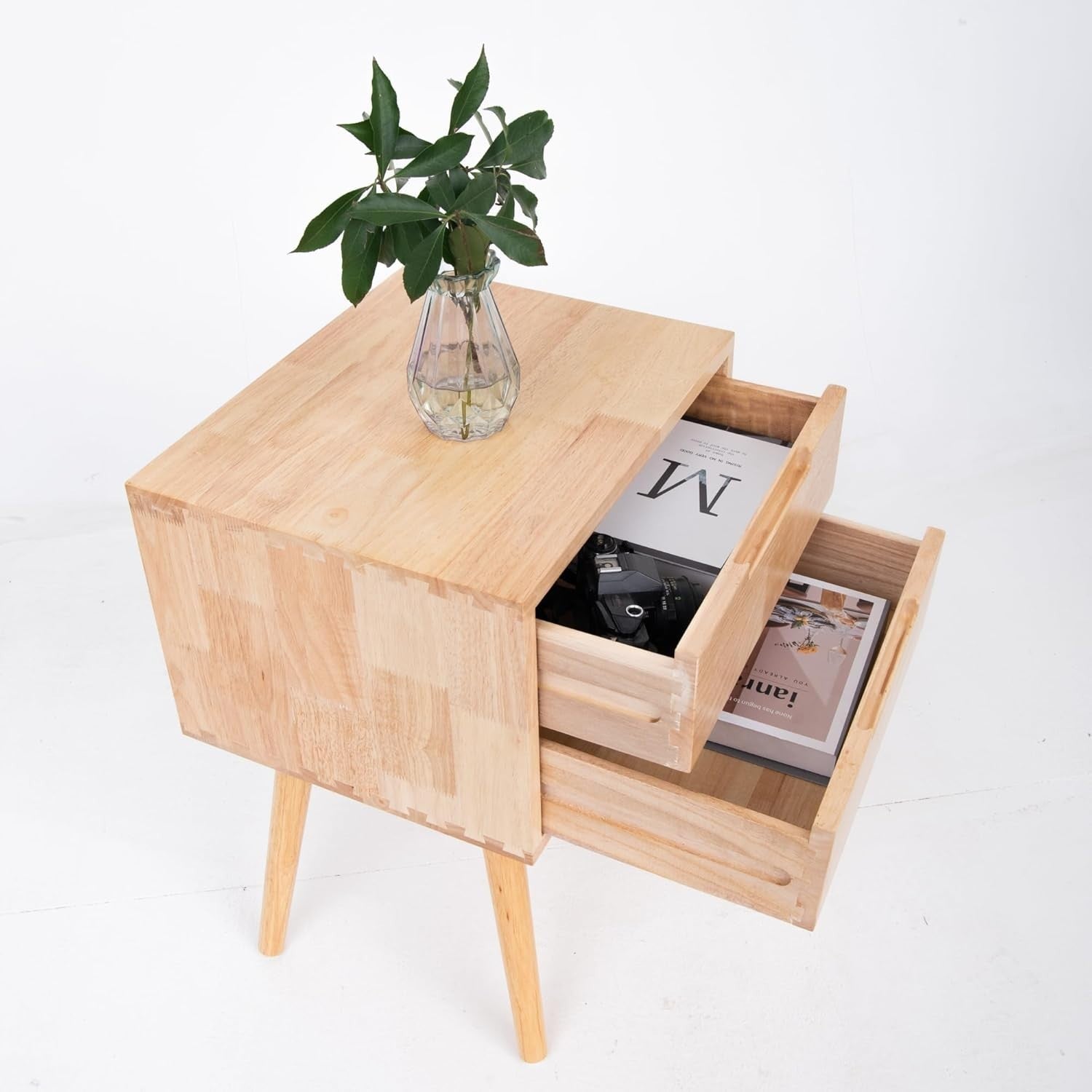 Modern Oak Bedside Table with 2 Drawers Wooden Nightstand Bedroom Storage