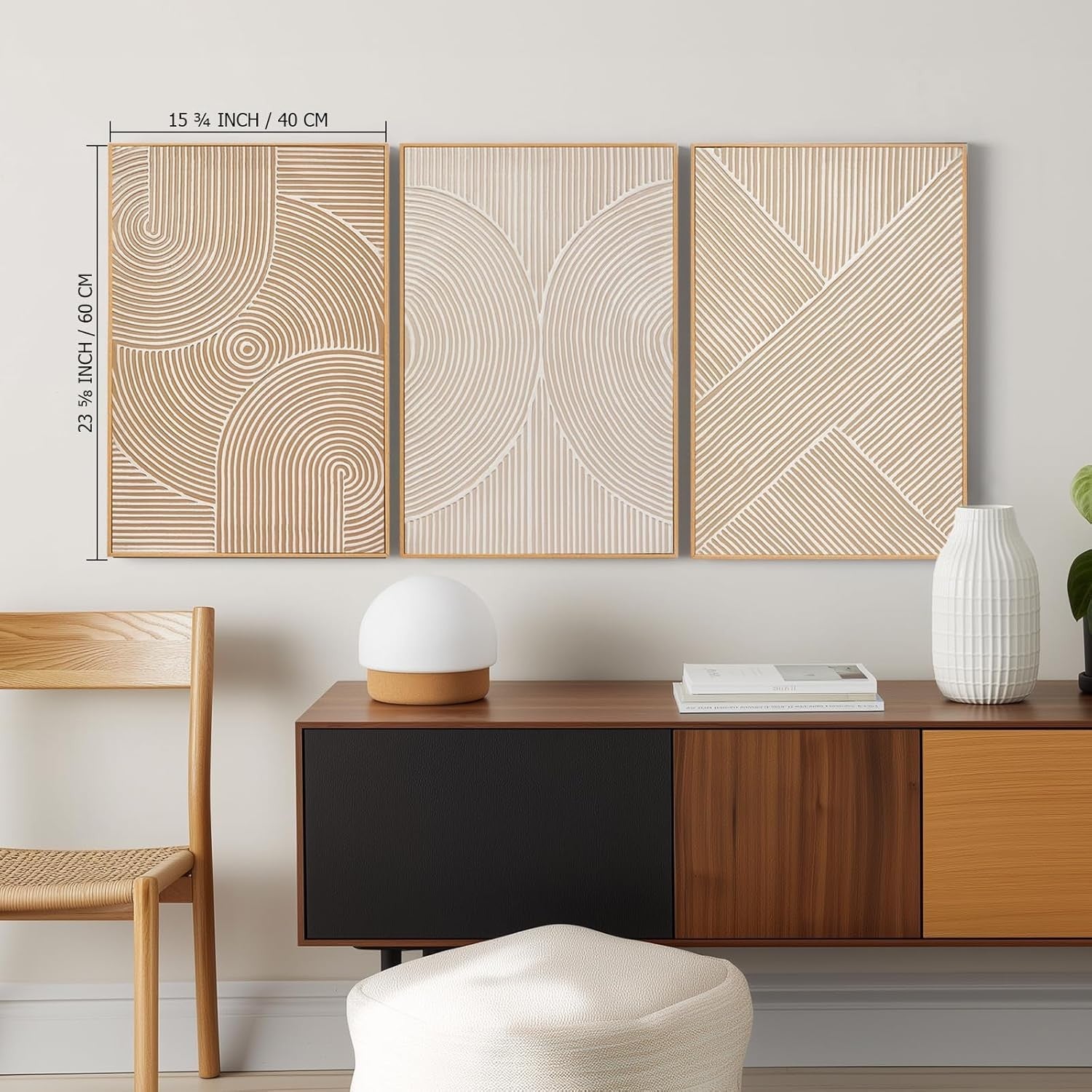 Neutral 3D Textured Wall Art Set of 3 Framed 16x24 Geometric