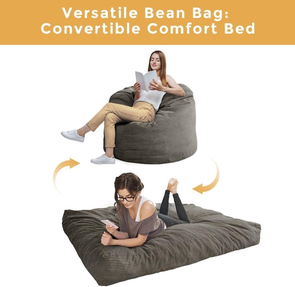 Convertible Bean Bag Bed Sofa Chair Double King Size Corduroy Charcoal