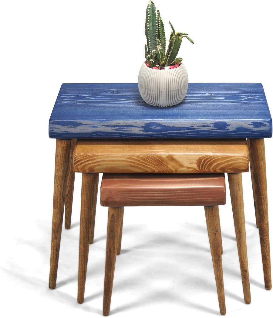 Wood Nesting Side End Coffee Table Set Mid Century Modern Scandinavian Decor