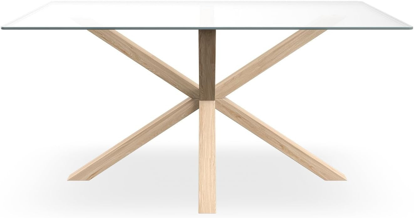 Rectangular Glass Dining Table 160cm Solid Oak Legs 4-6 Seater