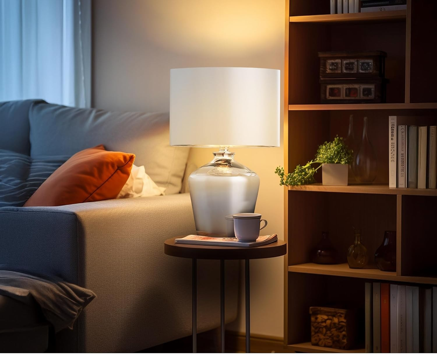Dimmable Chrome Glass Table Lamp with Ivory Shade, LED Compatible, 47cm