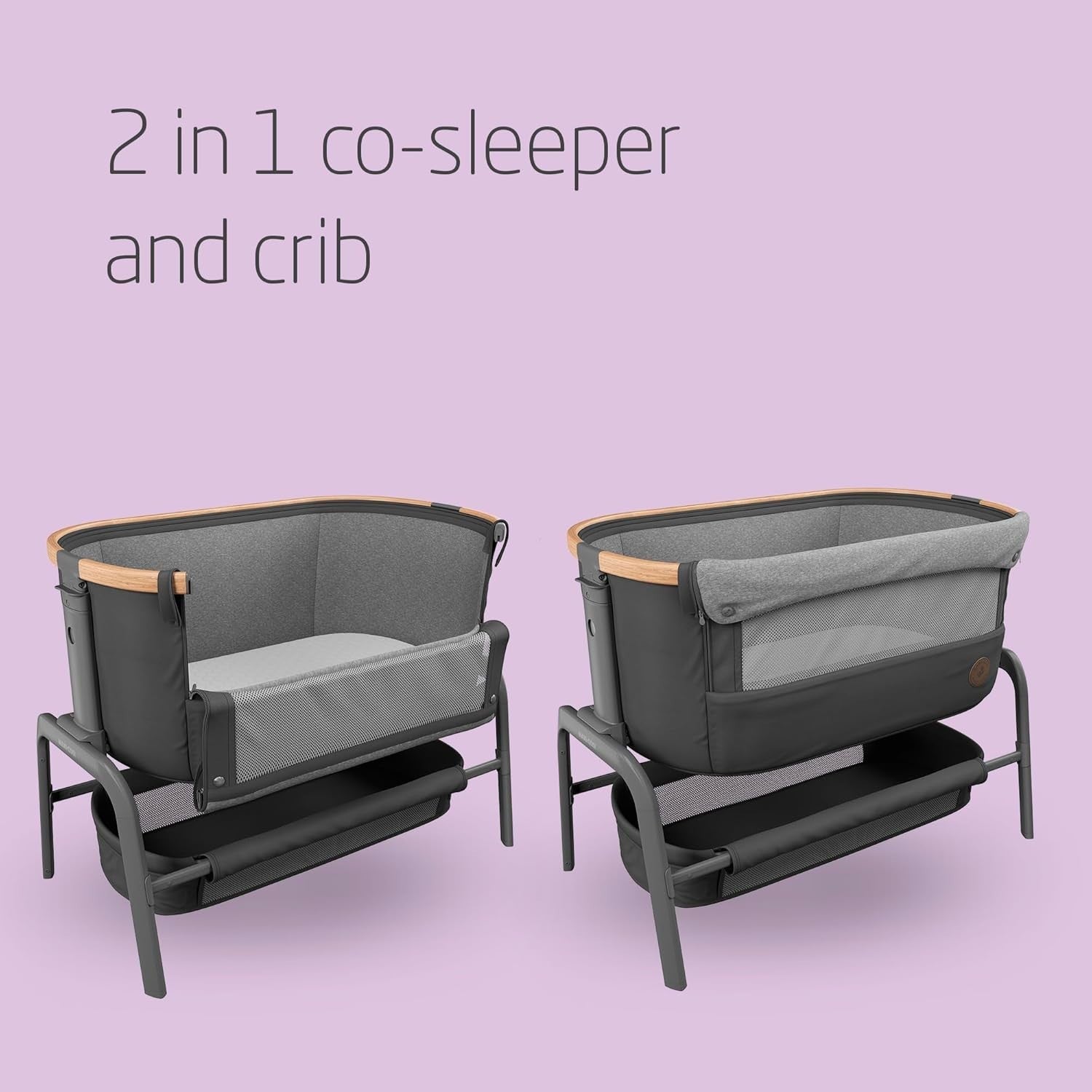 Foldable Baby Bedside Crib Co-Sleeper Adjustable Height with Mattress & Basket