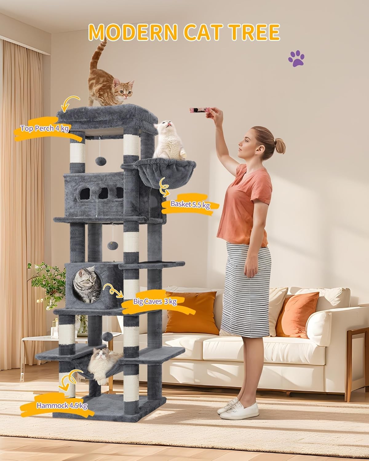 170cm Tall Cat Tree Tower Multi-Level Scratching Posts Condos Large Cats
