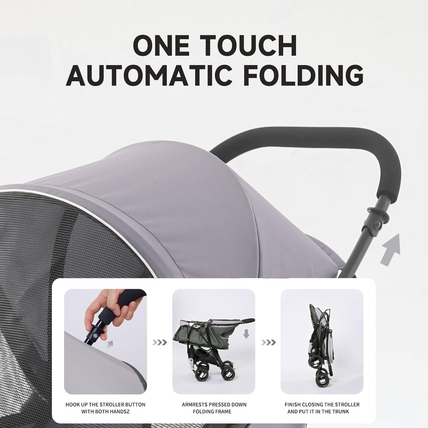 Pet Stroller for Small Dogs Cats Foldable Travel Pushchair 15kg Grey