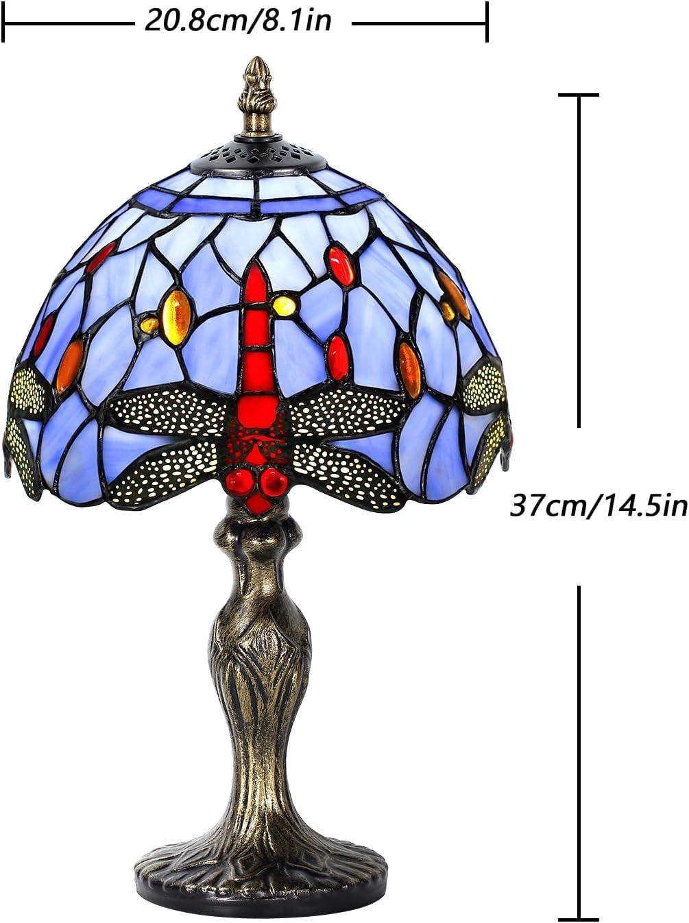 Stained Glass Table Lamp Blue Dragonfly Night Light for Bedroom Office