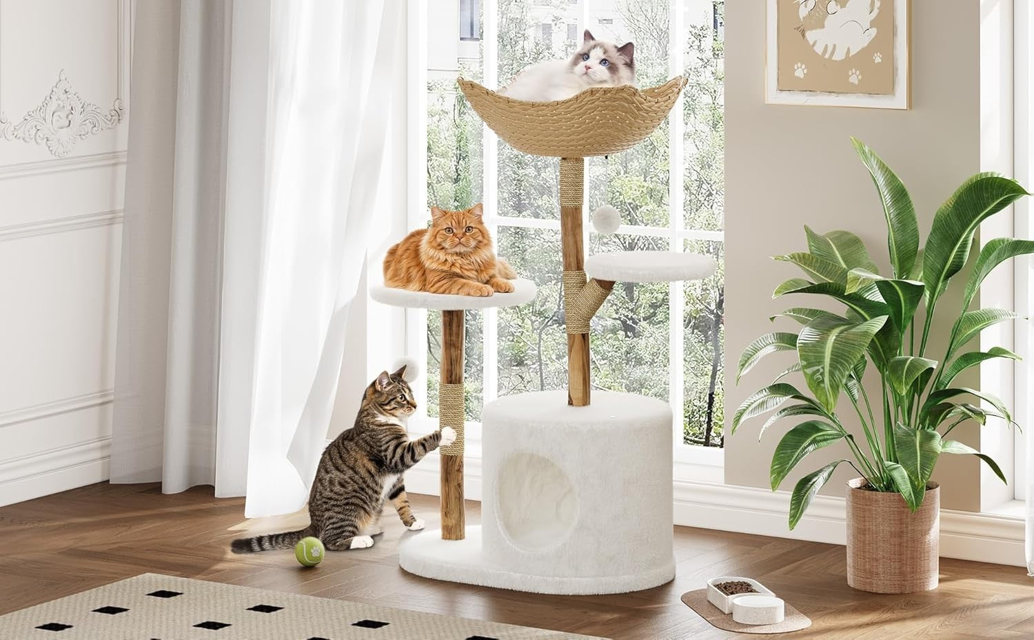 Large Cat Tree Tower 117cm With Basket Bed Condo Cave Scratching Post Indoor