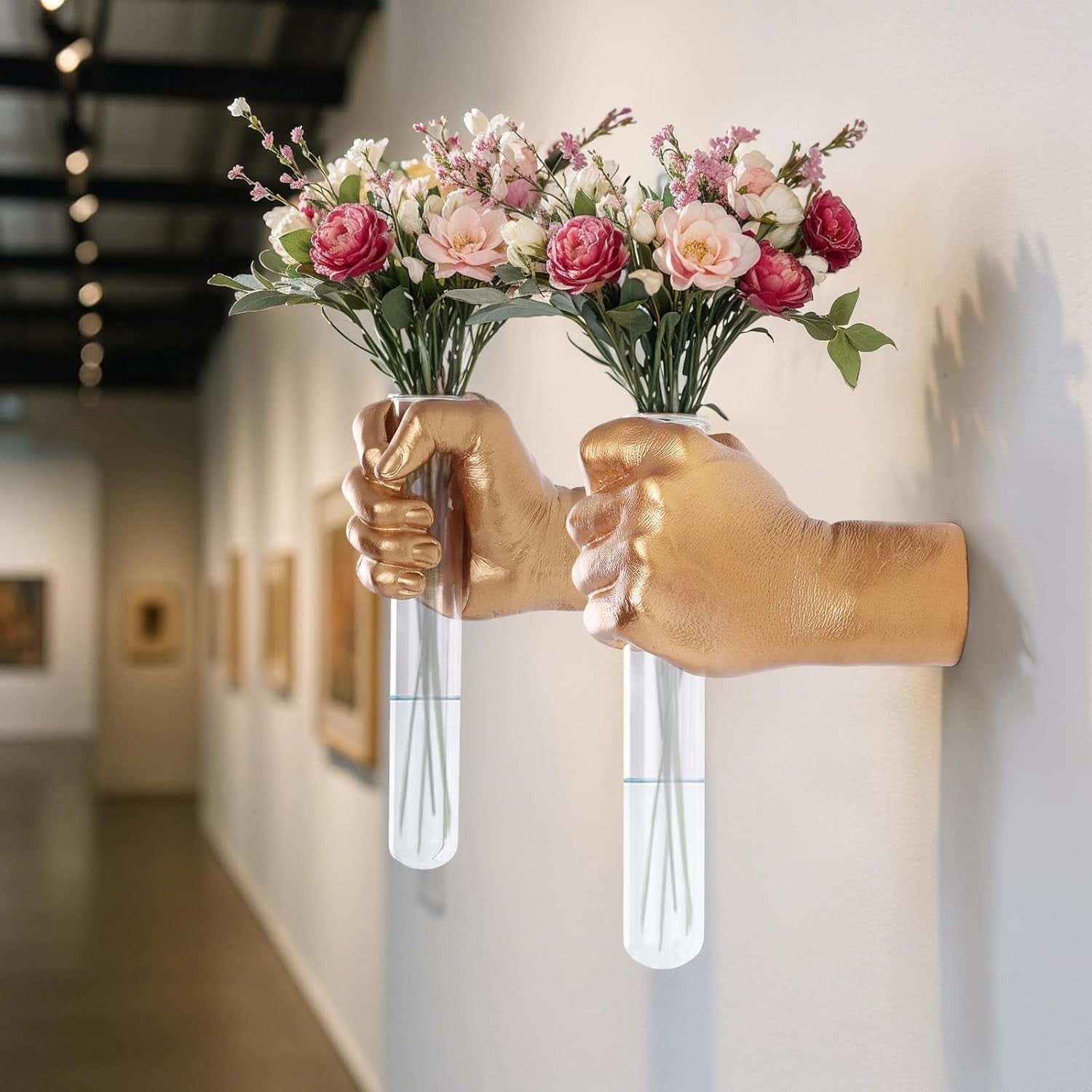 2Pcs Gold Hand Wall Vase Sculptures 20cm Resin Art Decor