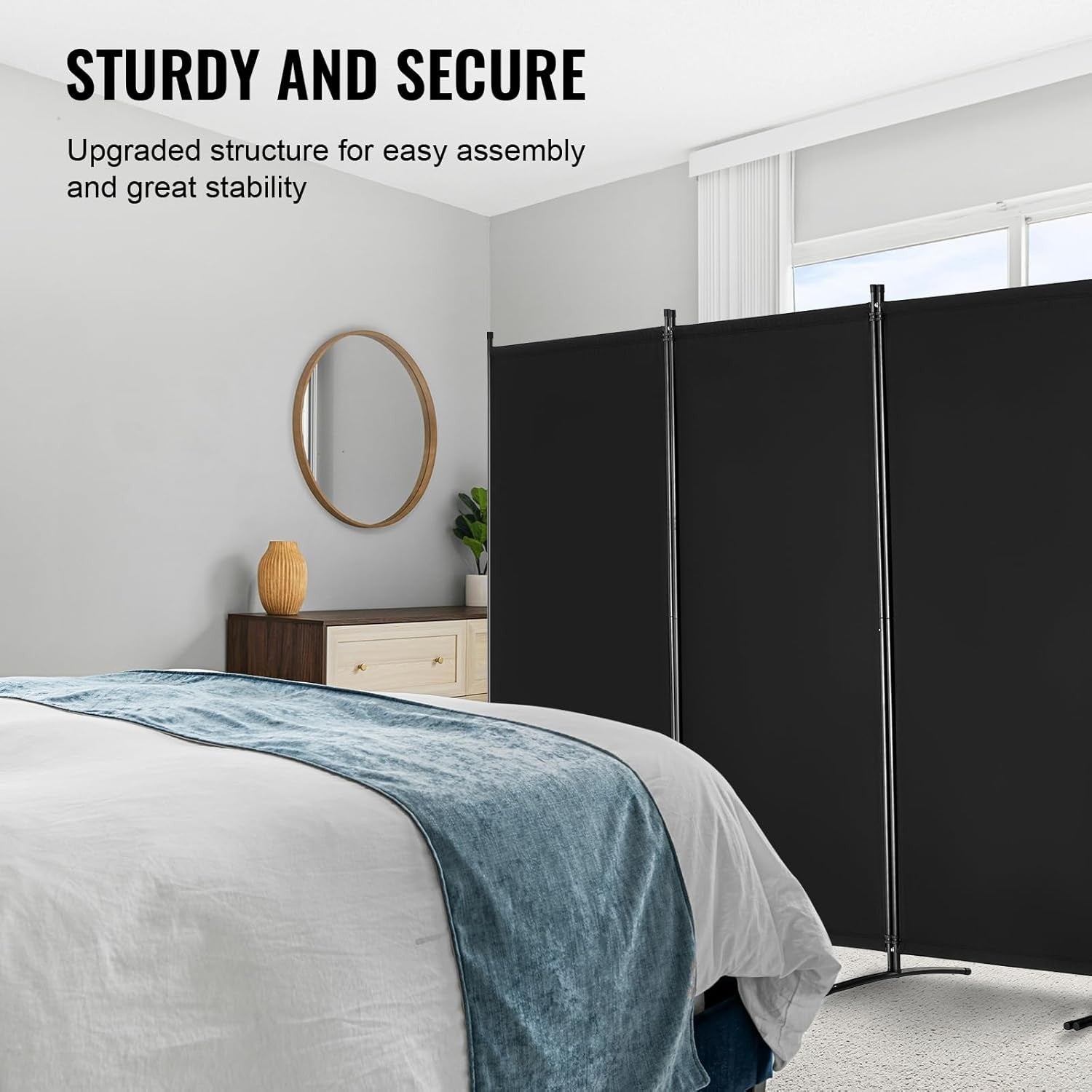4 Panel Black Folding Room Divider Privacy Screen Freestanding 364x184cm
