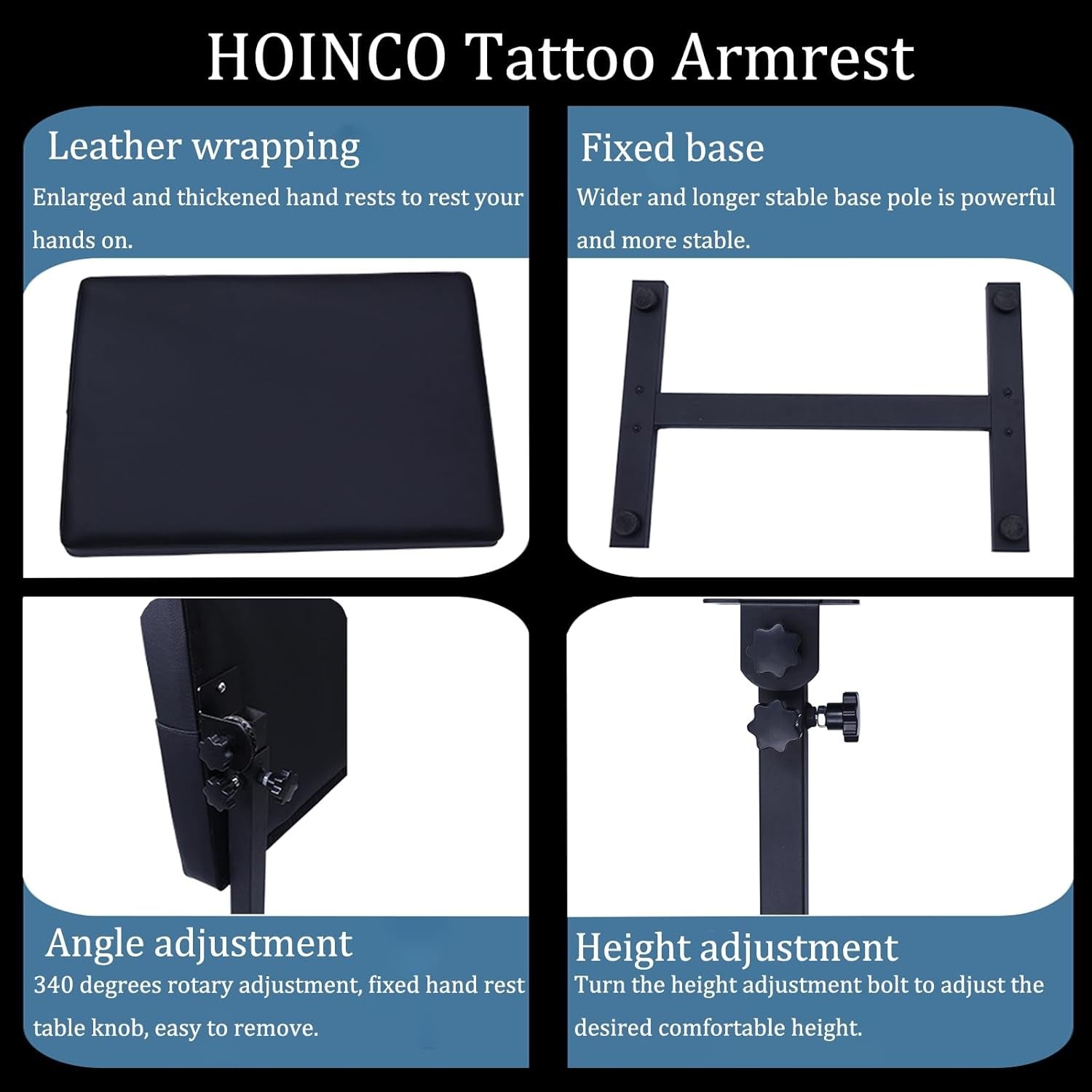 Tattoo Armrest Stand Adjustable Height 360° Rotating PU Padded Studio Rest