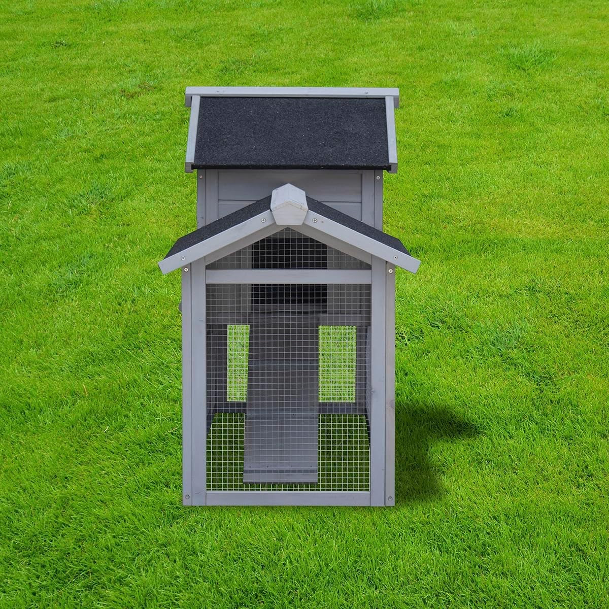 Large Rabbit Hutch with Run Outdoor Grey 2 Tier Wooden Ramp Waterproof