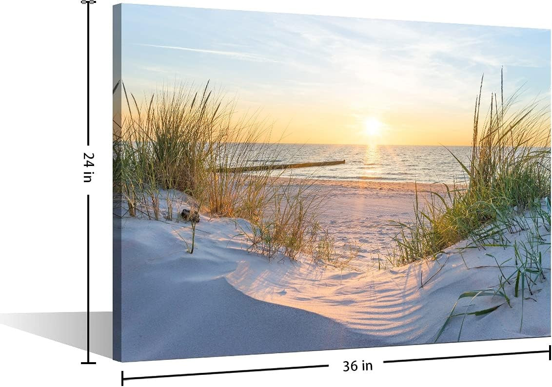 Large Beach Sunrise Canvas Wall Art 36x24in Framed Seaside