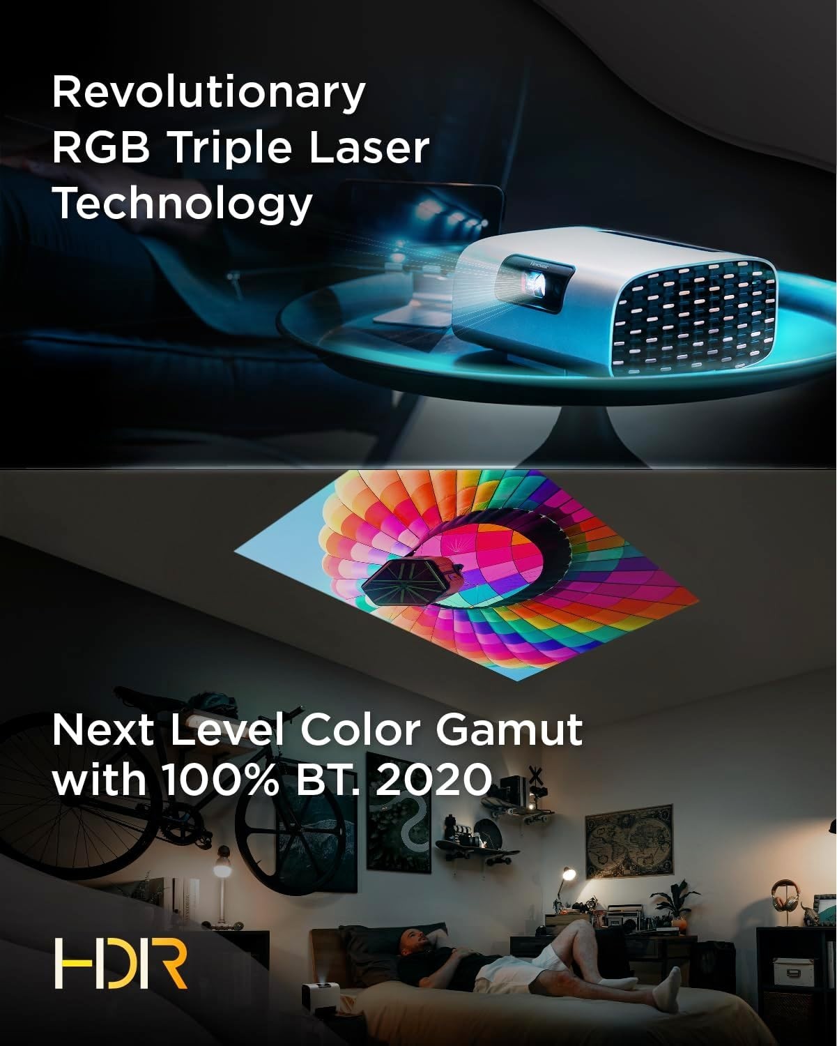 RGB Laser Smart Projector 1080P WiFi Bluetooth Auto Focus Portable