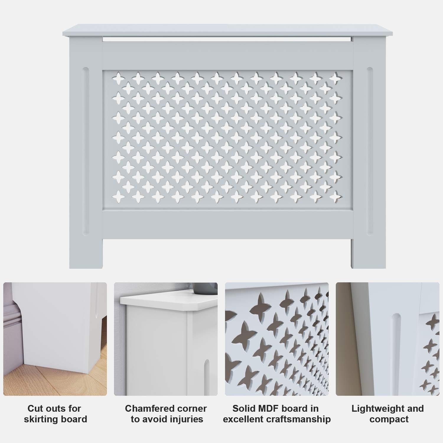 Extra Large White Radiator Cover | Cross Slat MDF Cabinet with Shelf – Durable