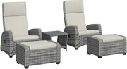 5 Piece Rattan Garden Furniture Set Recliner Chairs Footstools Table Cushions