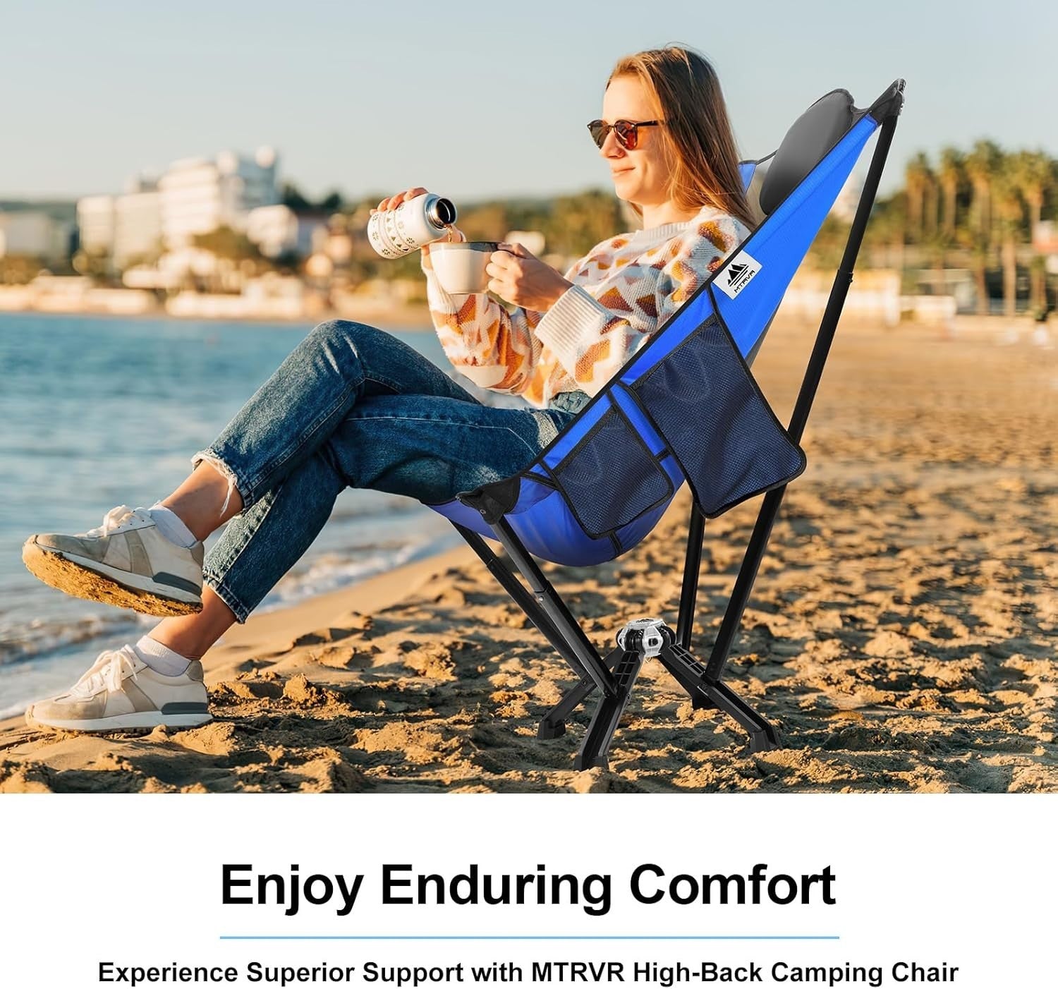 High Back Folding Camping Chair Heavy Duty 270KG Travel Beach Seat