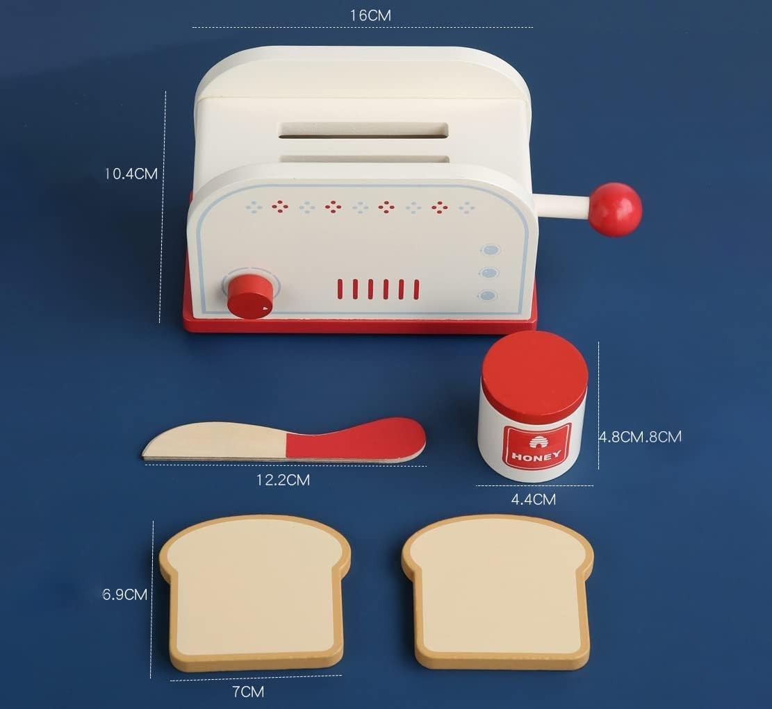 Wooden Pretend Play Toaster & Bread Maker Toy Set for Kids