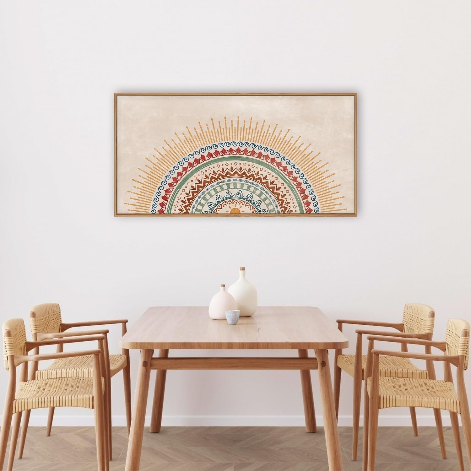 Boho Sun Framed Canvas Wall Art Mid Century Modern Geometric Print 20x40