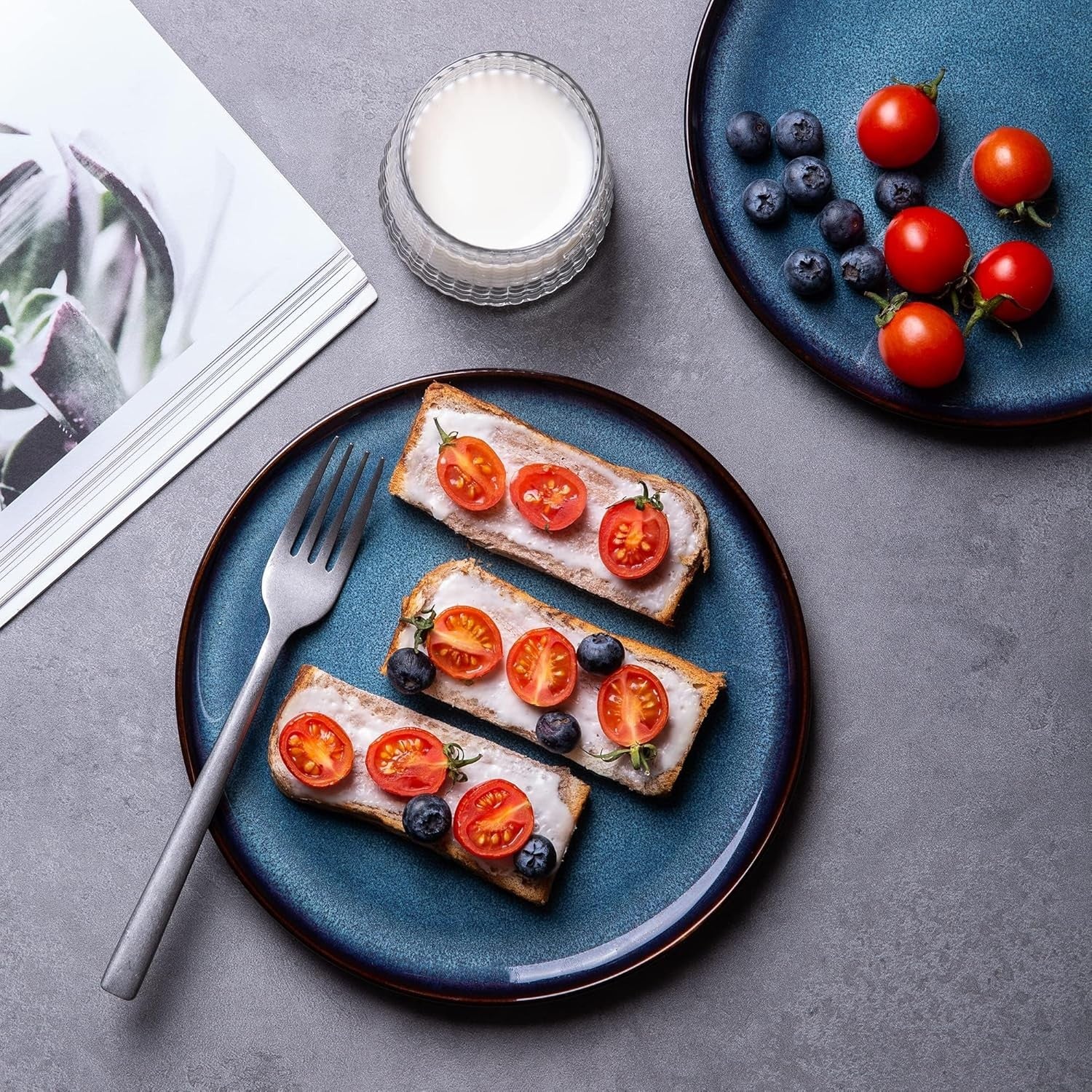 Breakfast Dessert Plates Set of 6 21.5cm Stoneware Side Plates Space Blue