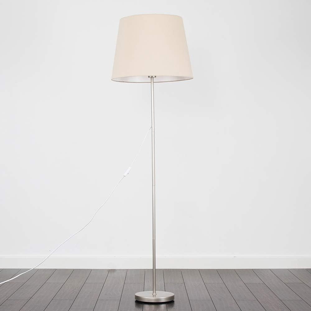 Modern Chrome Floor Lamp Tall Standing Light Beige Shade E27 Bulb