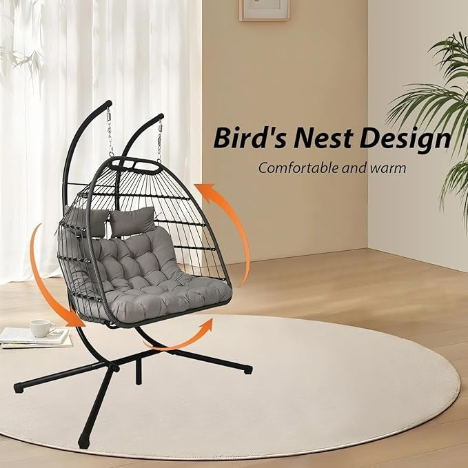 Rattan Egg Chair w/ Stand – Indoor Outdoor Hammock Seat 350lbs Max