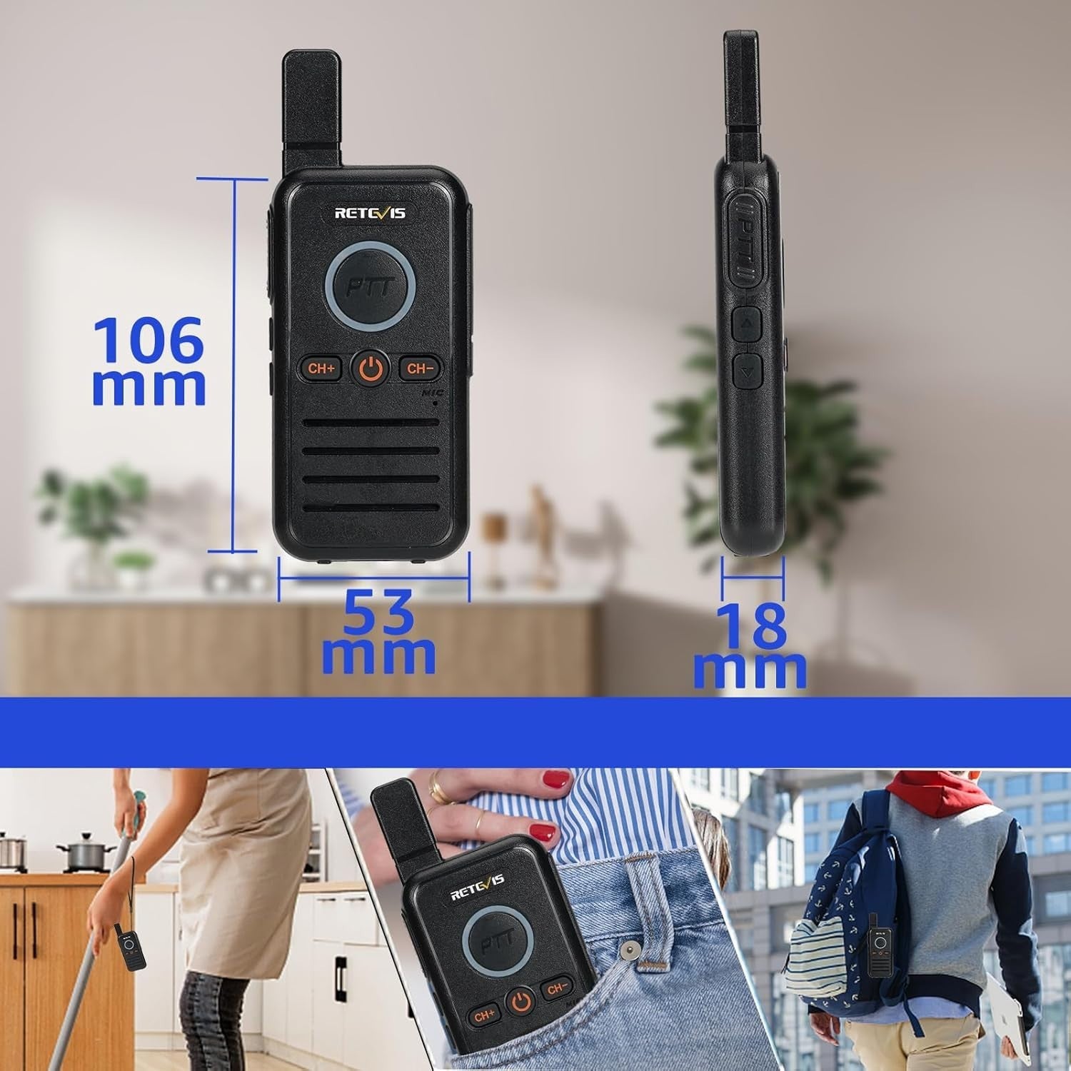 PMR446 Walkie Talkies Rechargeable USB-C VOX Dual PTT 4 Pack Radio