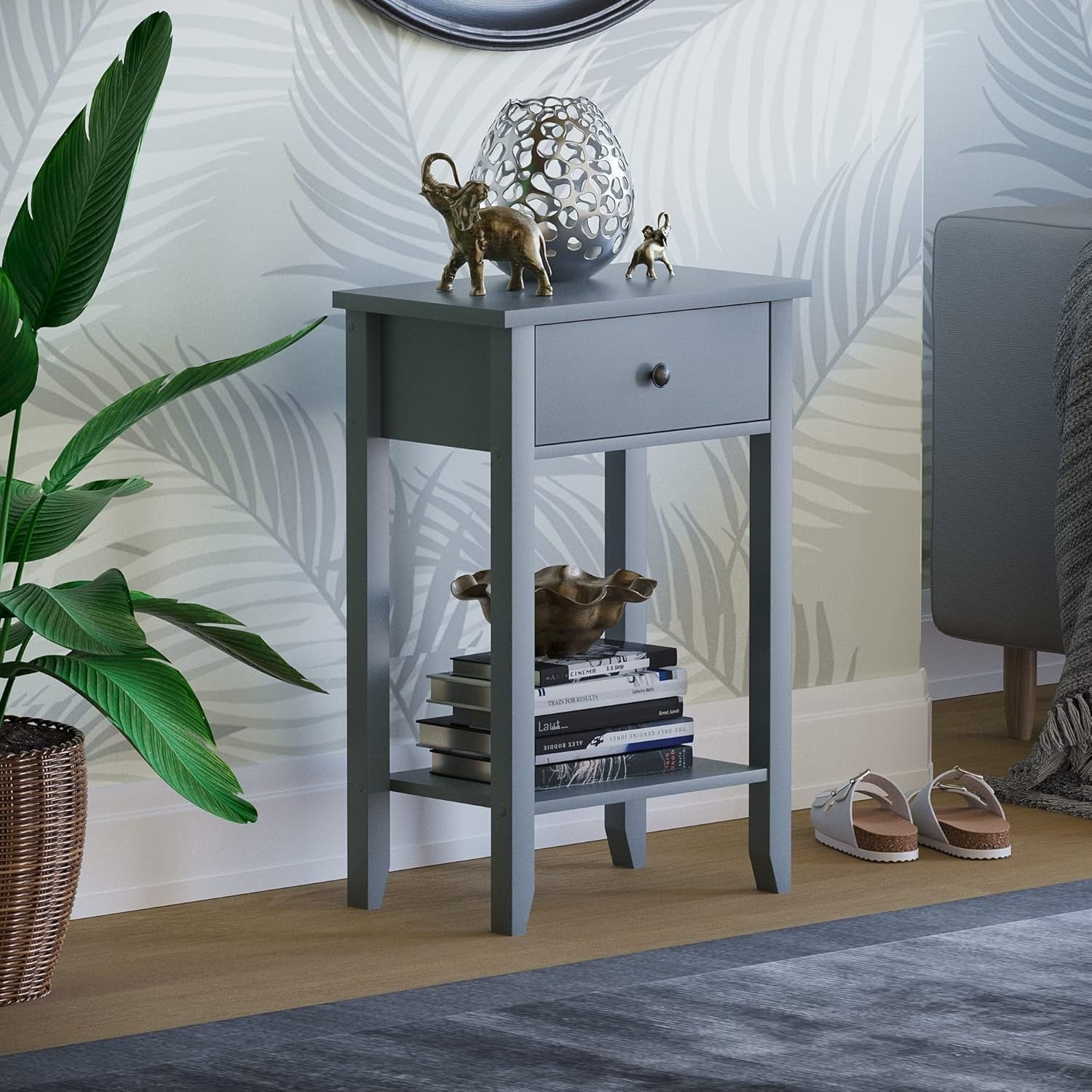 Grey Console Table with 1 Drawer & Undershelf – Space-Saving Hallway Storage