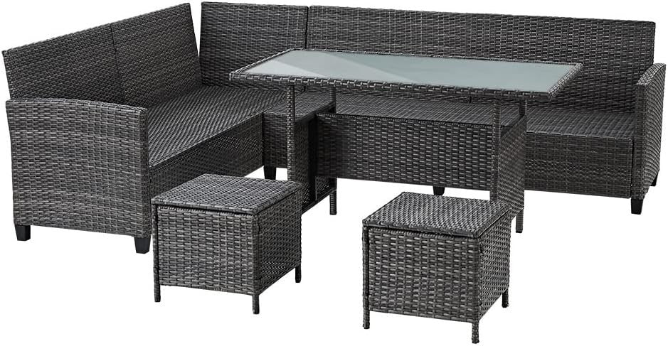 8 Seater Rattan Corner Sofa Set Outdoor Garden Patio Table Stool Set
