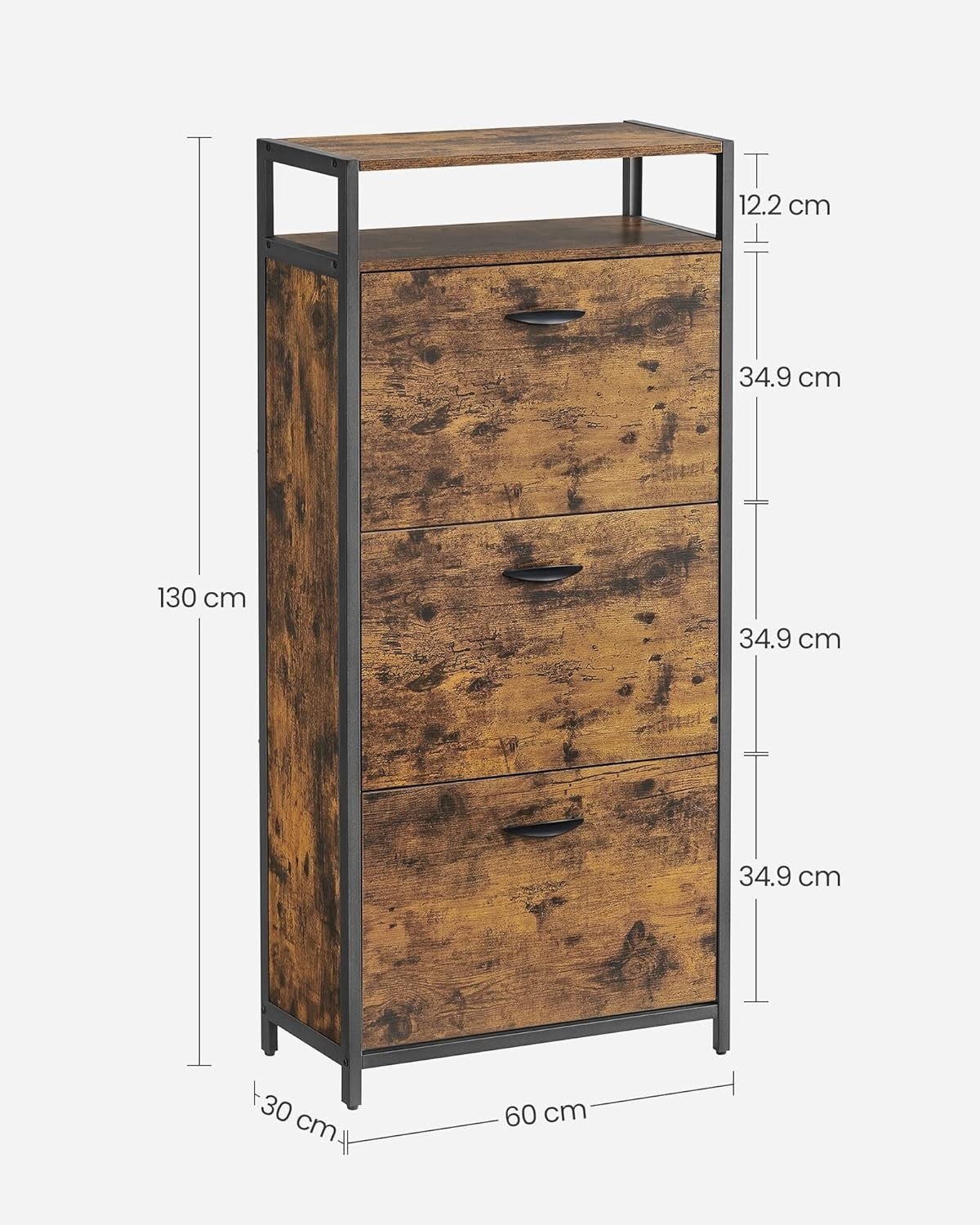 Slim Shoe Cabinet Storage with 3 Doors, Open Shelf, Holds 18 Pairs, 130cm