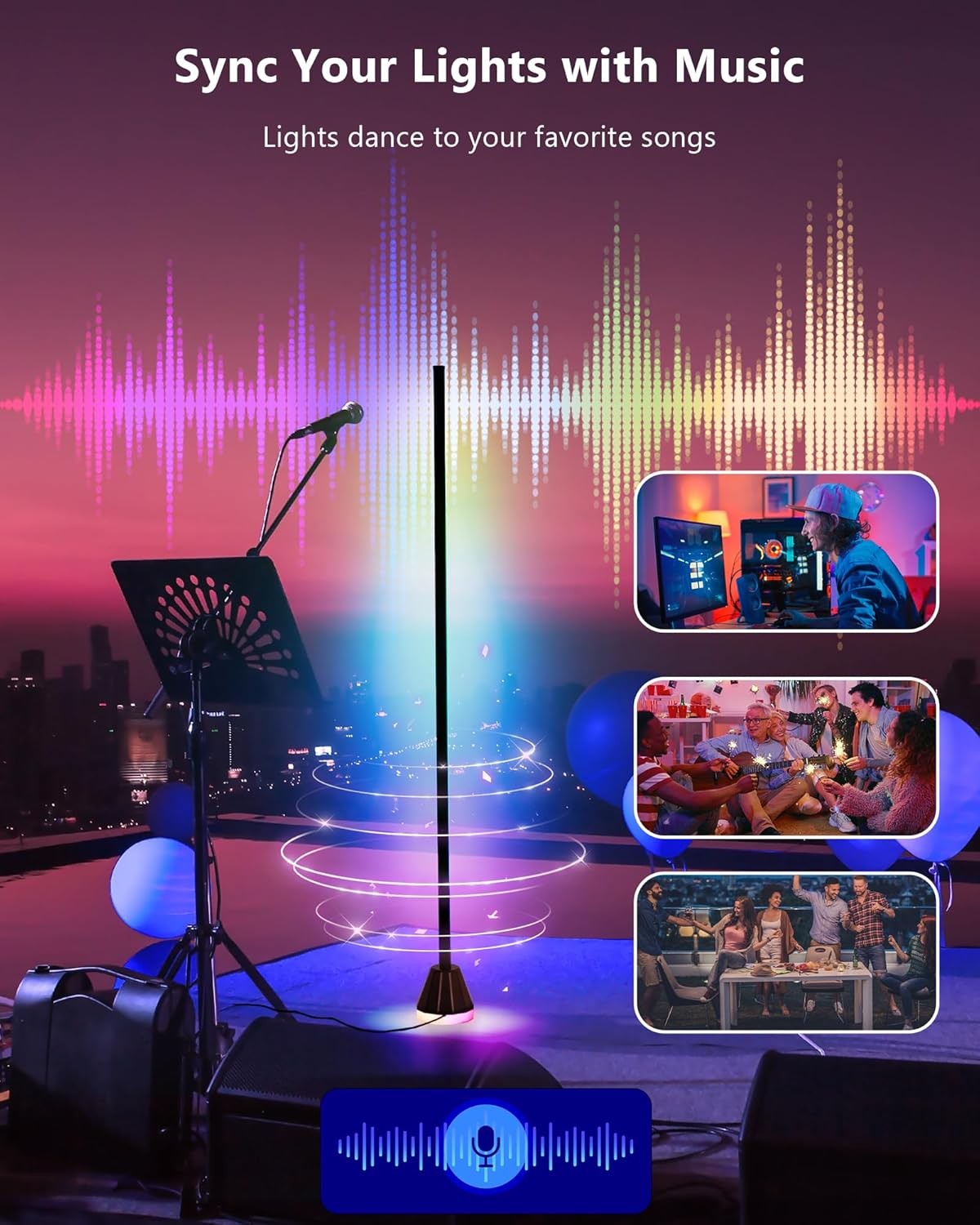 RGBIC LED Corner Floor Lamp App Remote Music Sync Dimmable Mood Light