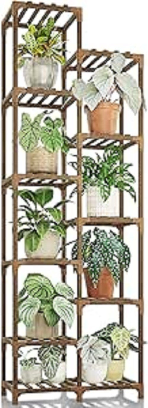 11-Tier Tall Wooden Plant Stand, Multi-Level Indoor Outdoor Flower Rack