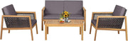 Outdoor 4PC Rattan Sofa Set Wooden Garden Lounge Chairs Coffee Table