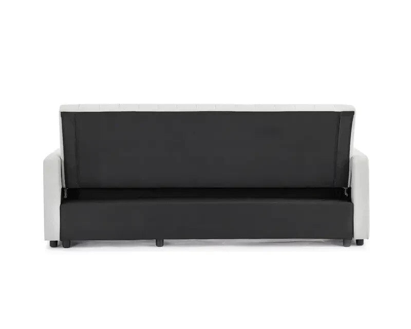 Grey Linen 3 Seater Sofa Bed Pull Out Couch Storage Chaise Guest Sleeper