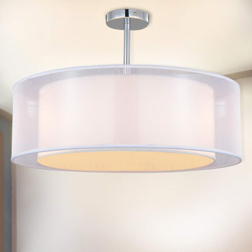 Modern White Drum Pendant Ceiling Light 3x E27 Fabric Shade 50cm