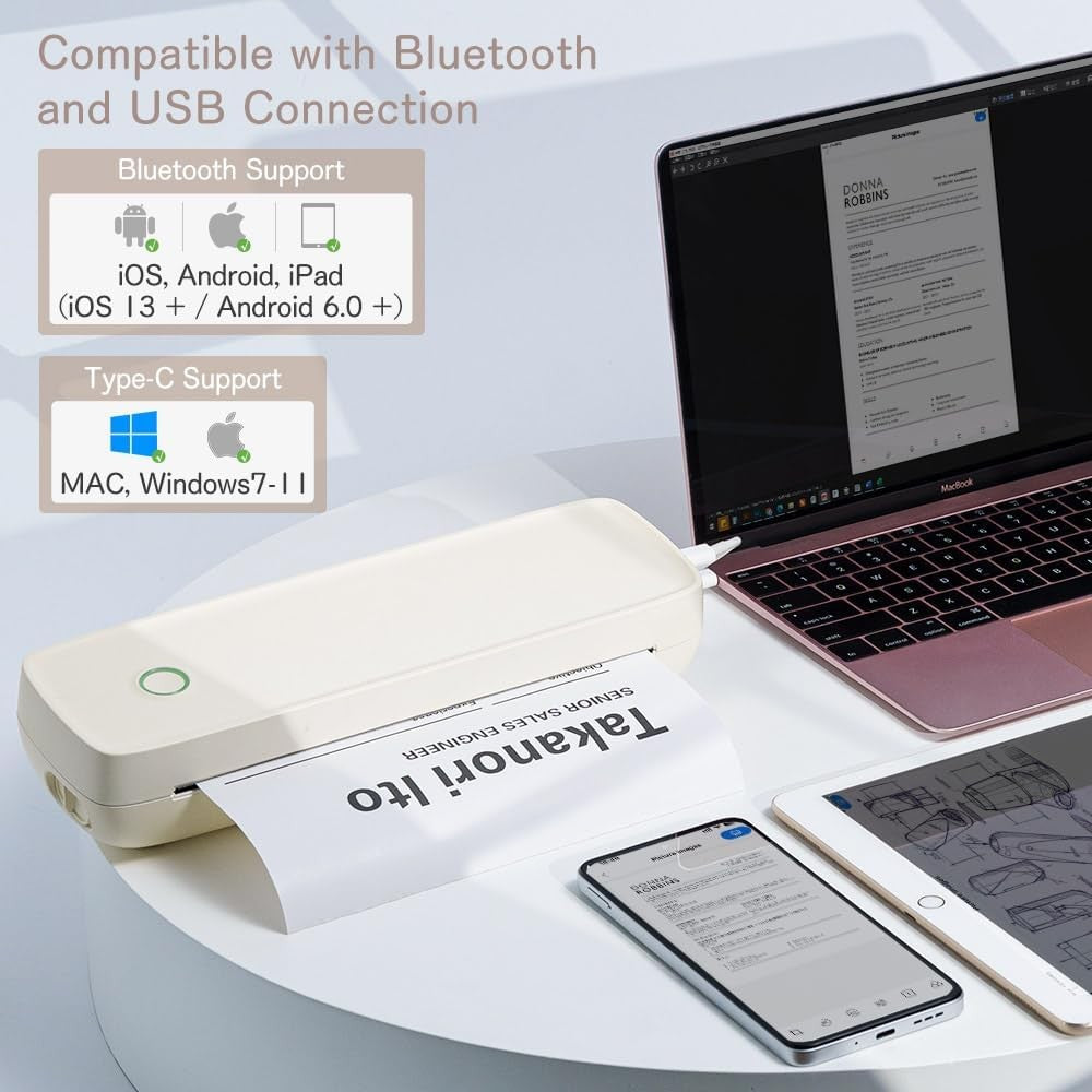 A4 Portable Thermal Printer 203DPI Bluetooth Inkless