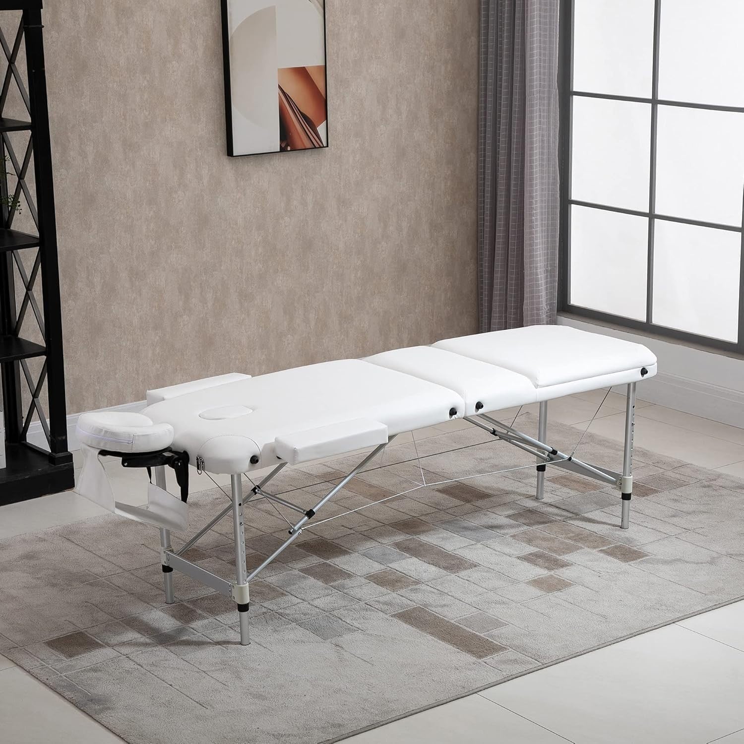 Portable Massage Table 3-Section Foldable Aluminium Beauty Bed w/ Bag White