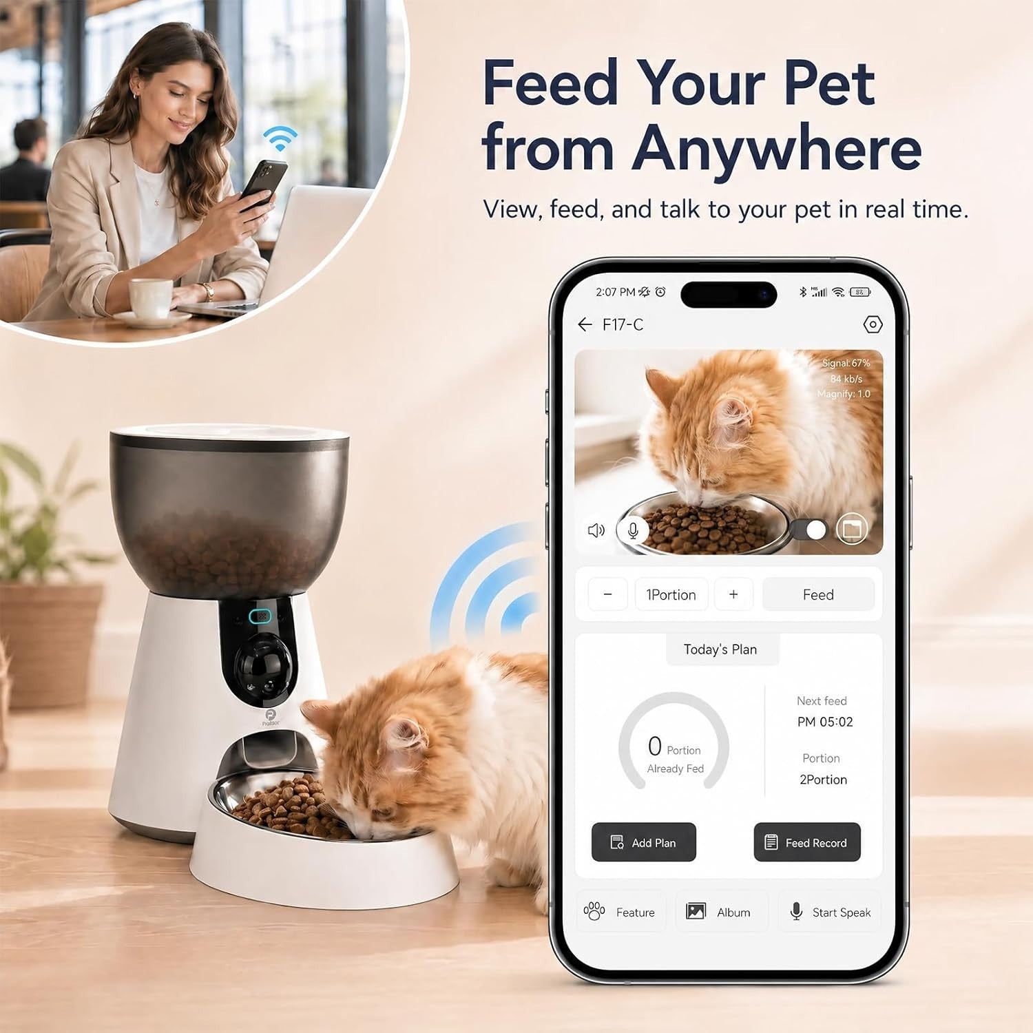 Smart Pet Feeder Camera WiFi App Control 1080P HD 4L Auto Feeder